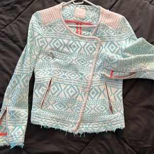 Trafaluc Zara Blue Diagonal zipper cropped jacket